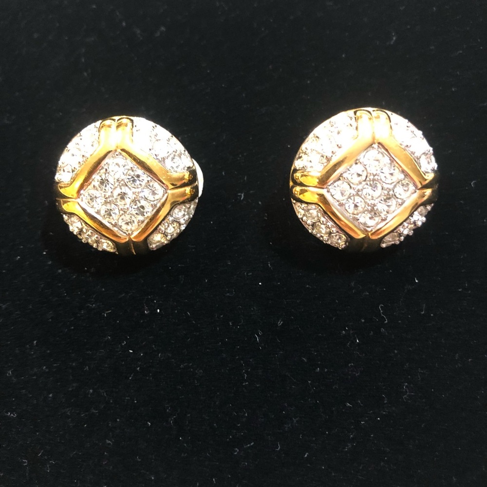 Nina Ricci Vintage Gold Tone Rhinestone Earrings RARE Signed